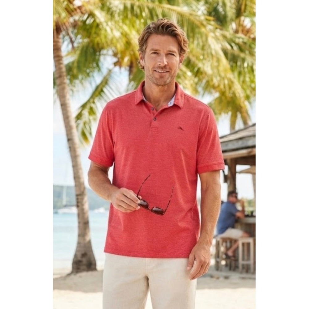 Tommy Bahama IslandZone Polo Shirt Mens XXL Red Heathered Short Sleeve Marlin